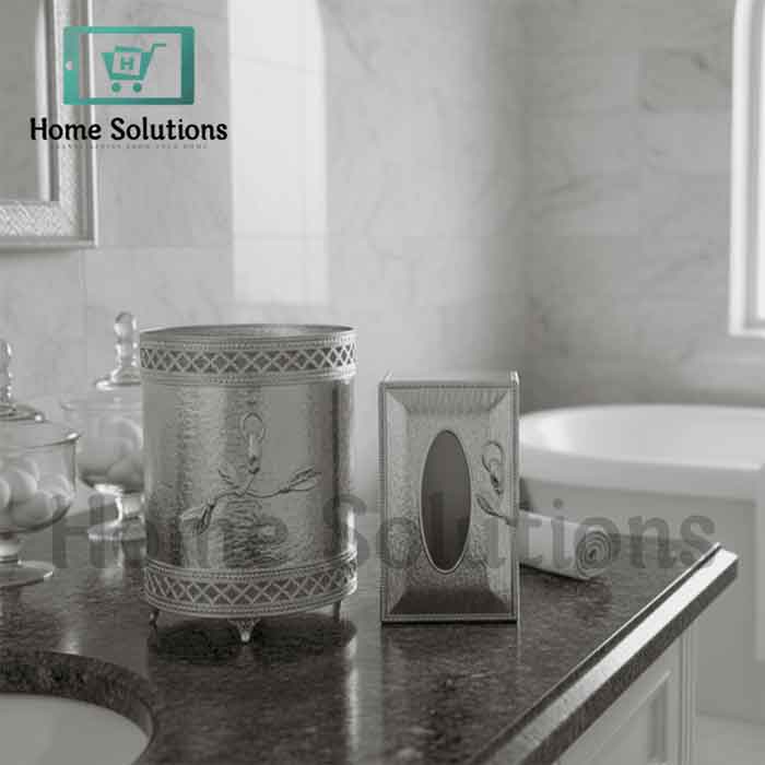 Elegant Silver Plated Tissue Box & Trash Bin Set - Home Decor