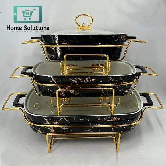 Rectangular Ceramic Chafing Dish Buffet Set – Marble Finish Food Warmer