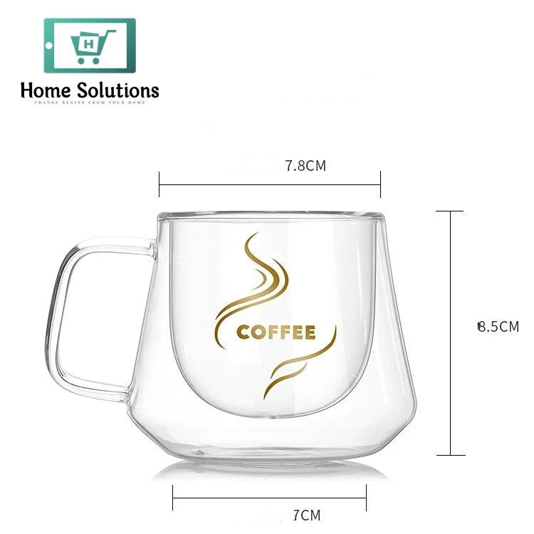 Double Wall Glass Coffee Mug with Handle Transparent - 200ml