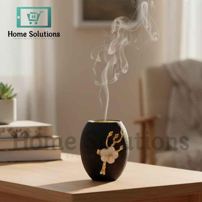 Luxury Incense Burner - Black & Gold Floral Design