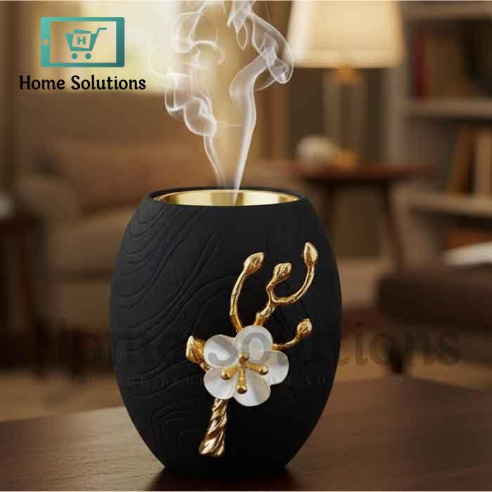 Luxury Incense Burner - Black & Gold Floral Design