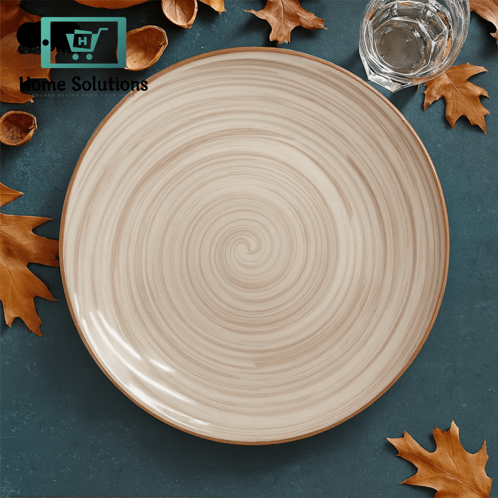 Danny Home Ceramic Dinner Plate – Minimal Beige Spiral Design for Modern Table Settings