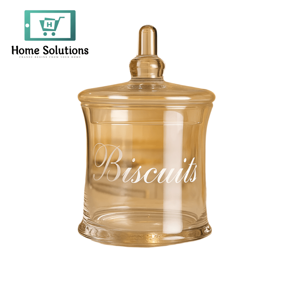 Danny Home Glass Biscuit Jar with Lid – Luxury Villa-Style Container for Cookies & Snacks