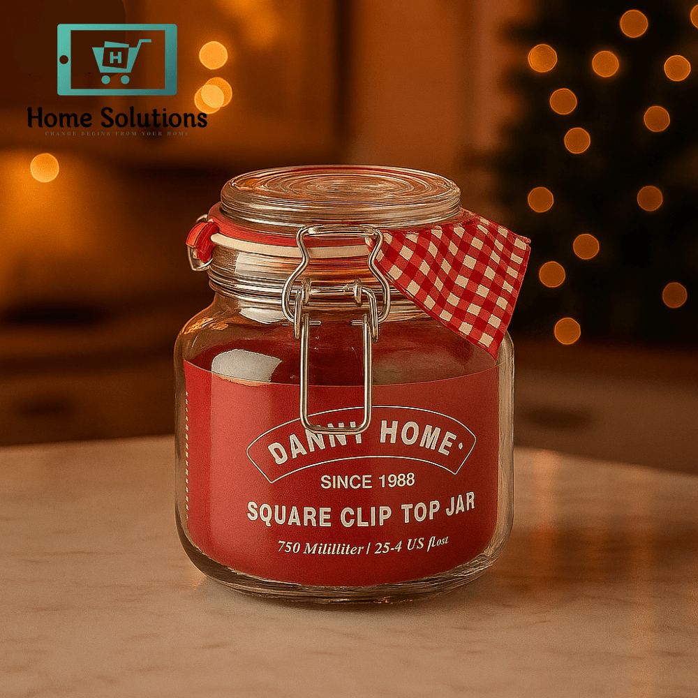 Danny Home 525 ml Square Clip-Top Glass Jar – Airtight Storage for Spices & Dry Goods