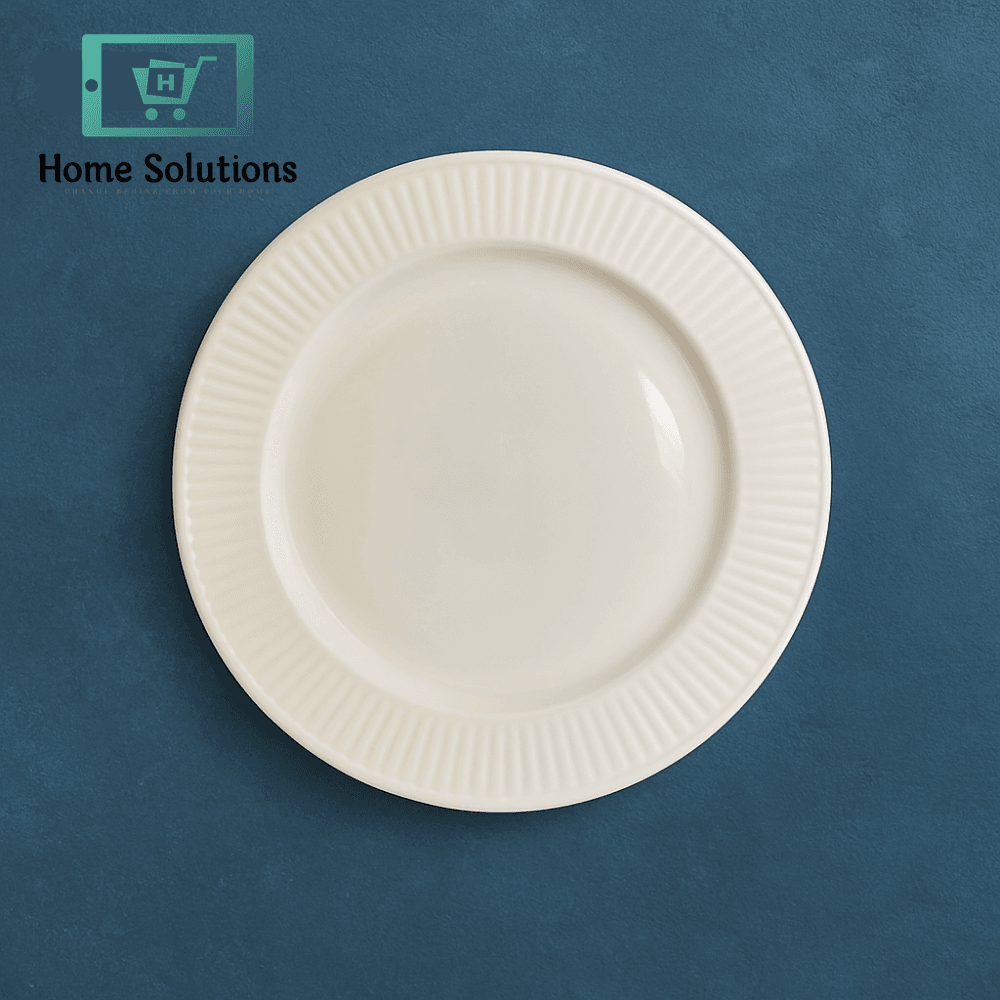 Danny Home White Ceramic Dinner Plate – Classic Ribbed Rim for Timeless Elegance