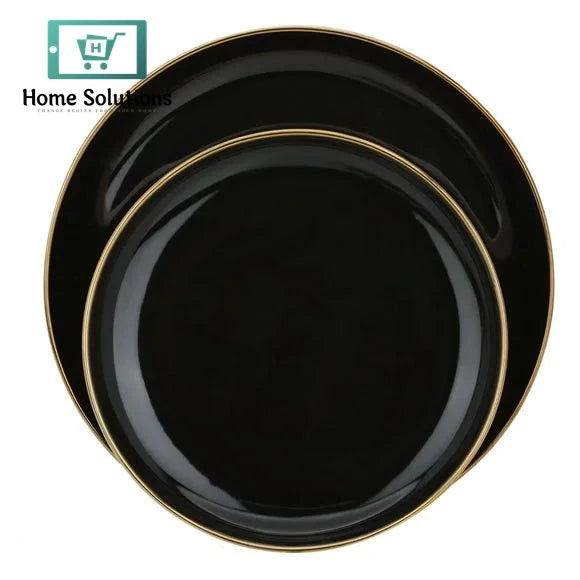 Black Round Porcelain Dinner Set 51-Piece – Wide Golden Rim Design for 6 Persons