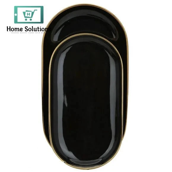 Black Round Porcelain Dinner Set 51-Piece – Wide Golden Rim Design for 6 Persons
