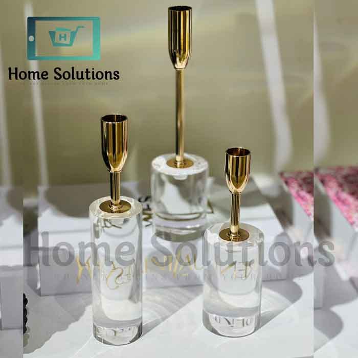 Modern Crystal & Gold Candle Holder Set of 6 - Elegant Home Decor