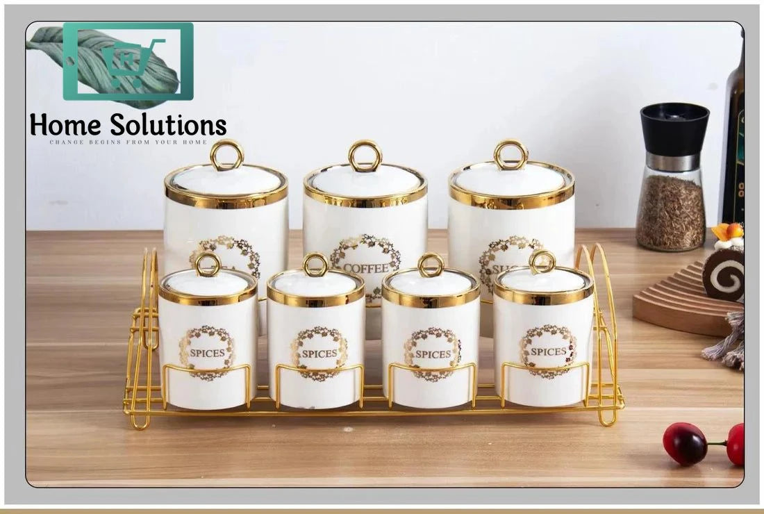 Storage Canister Set with Stand 7 Pcs – Elegant Kitchen Organizer