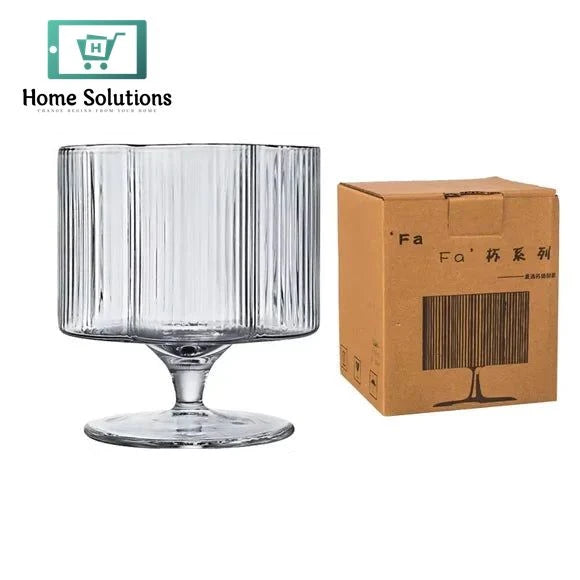 Ribbed Flower-Shaped Low Stem Glass Set – 370ml (165g) | Pack of 6