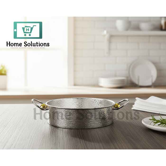 Round Hammered Aluminum High Tray - Handcrafted