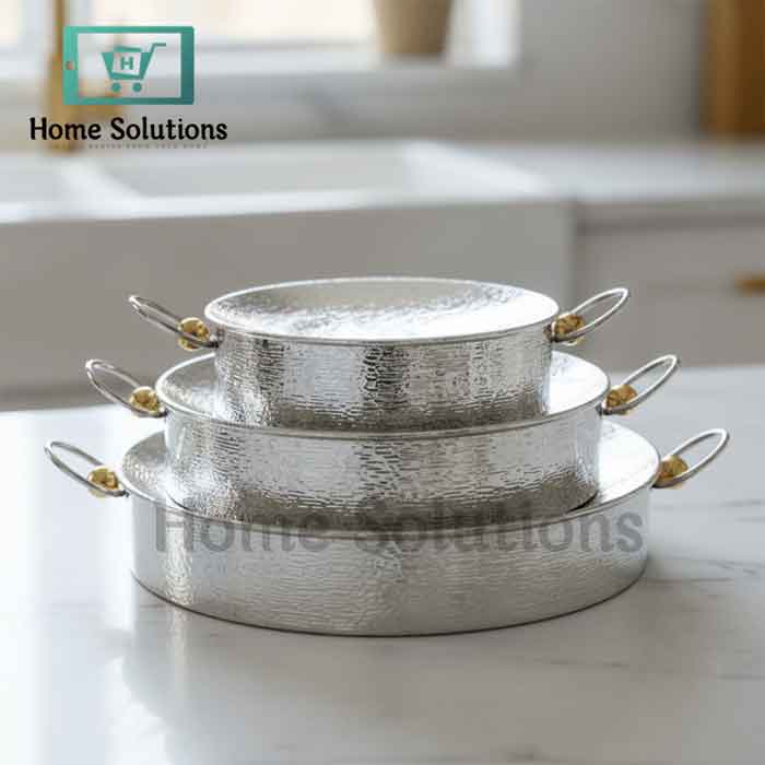Round Hammered Aluminum High Tray - Handcrafted