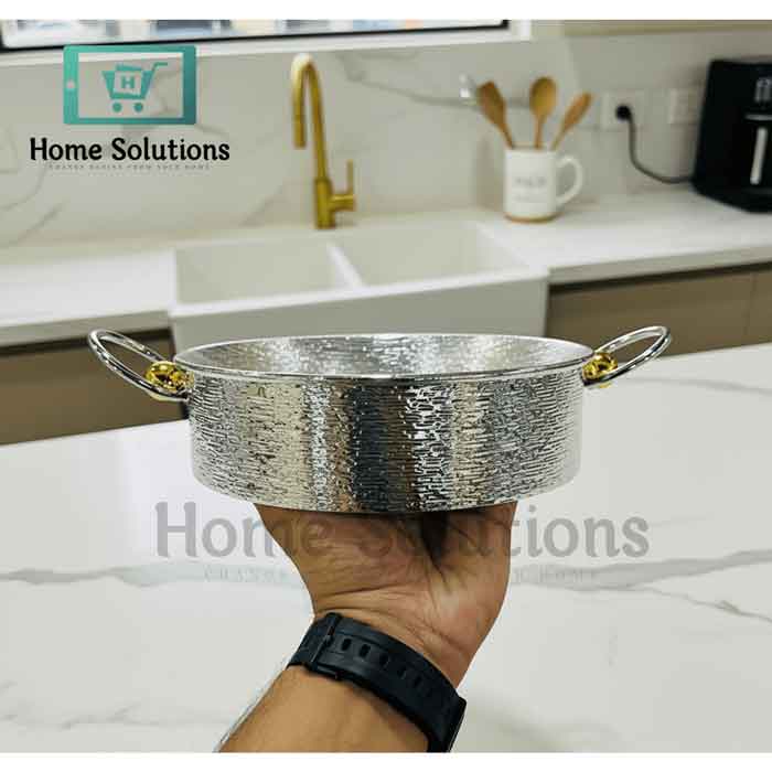 Round Hammered Aluminum High Tray - Handcrafted