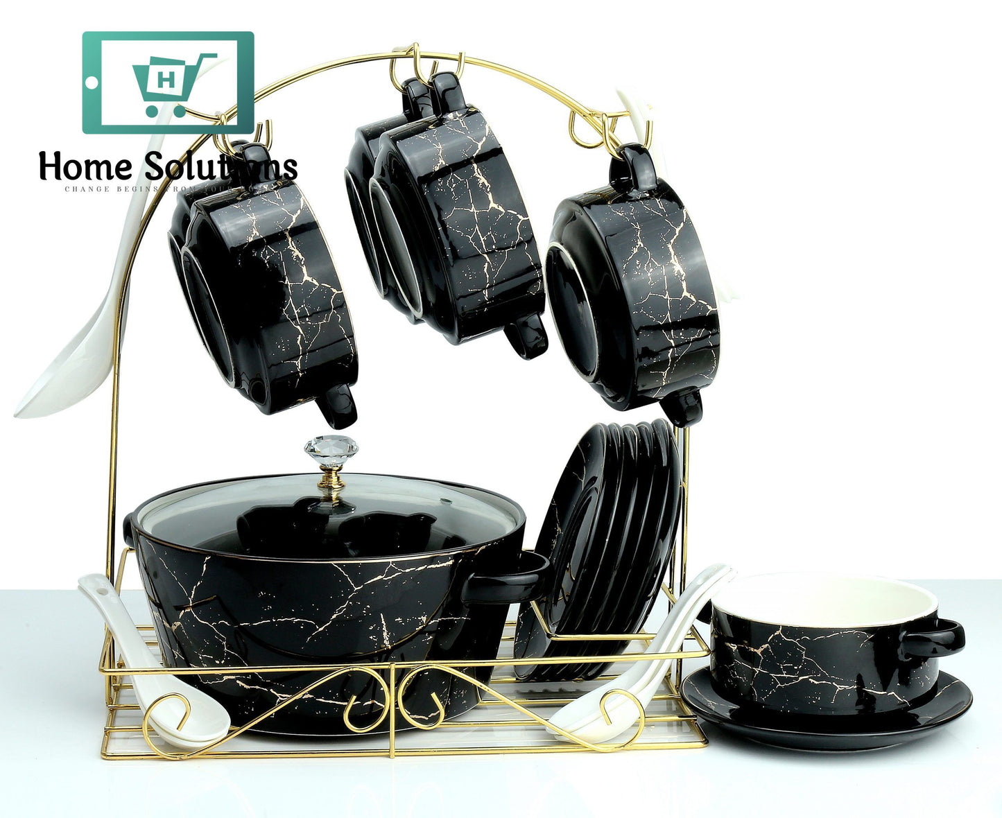 Elegant Soup Set with Golden Stand 22-Piece– Smart Shape Design
