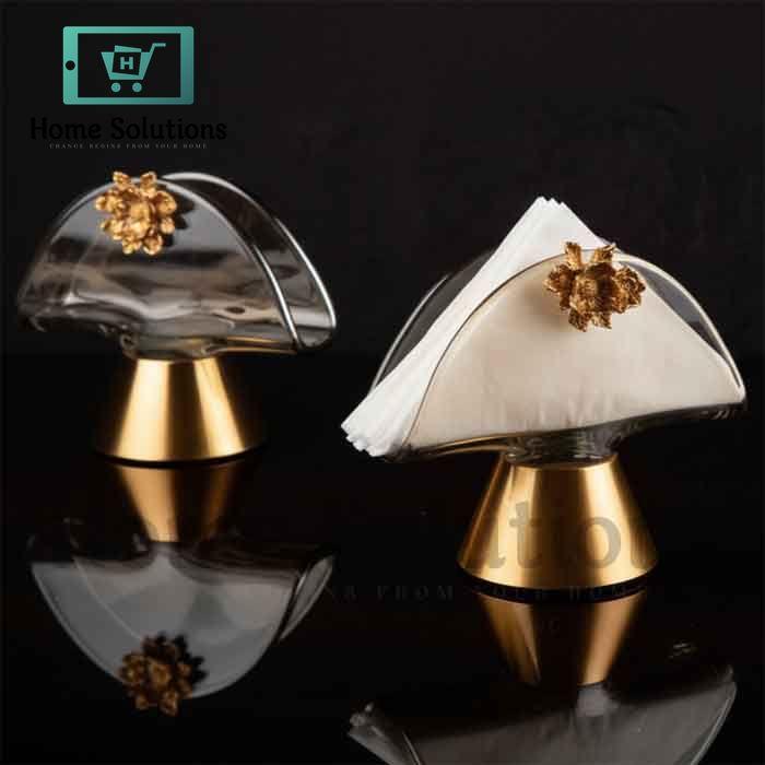 Handmade Turkish Glass Tissue Holder withSolid Brass Base - 2 Sizes
