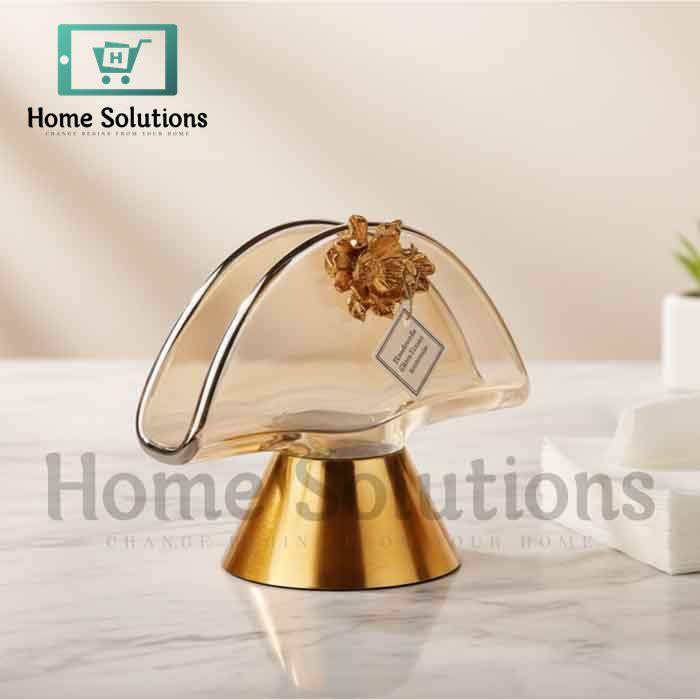 Handmade Turkish Glass Tissue Holder withSolid Brass Base - 2 Sizes