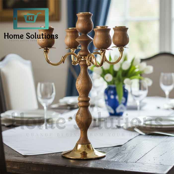 Elegant Turkish Wooden Candelabra | 5-Arm Candle Holder
