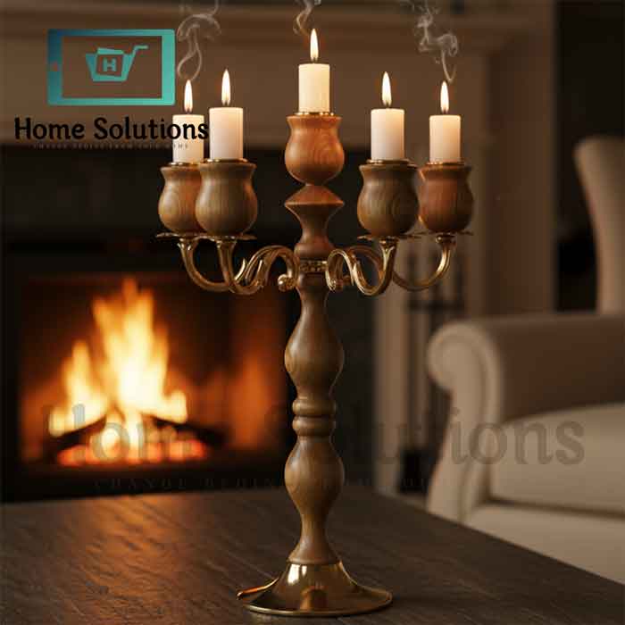Elegant Turkish Wooden Candelabra | 5-Arm Candle Holder