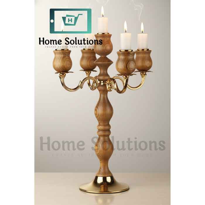 Elegant Turkish Wooden Candelabra | 5-Arm Candle Holder