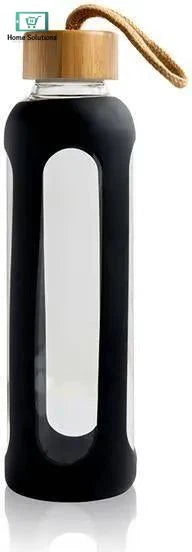 Silicon Cover Glass Bottle with Bamboo Lid
