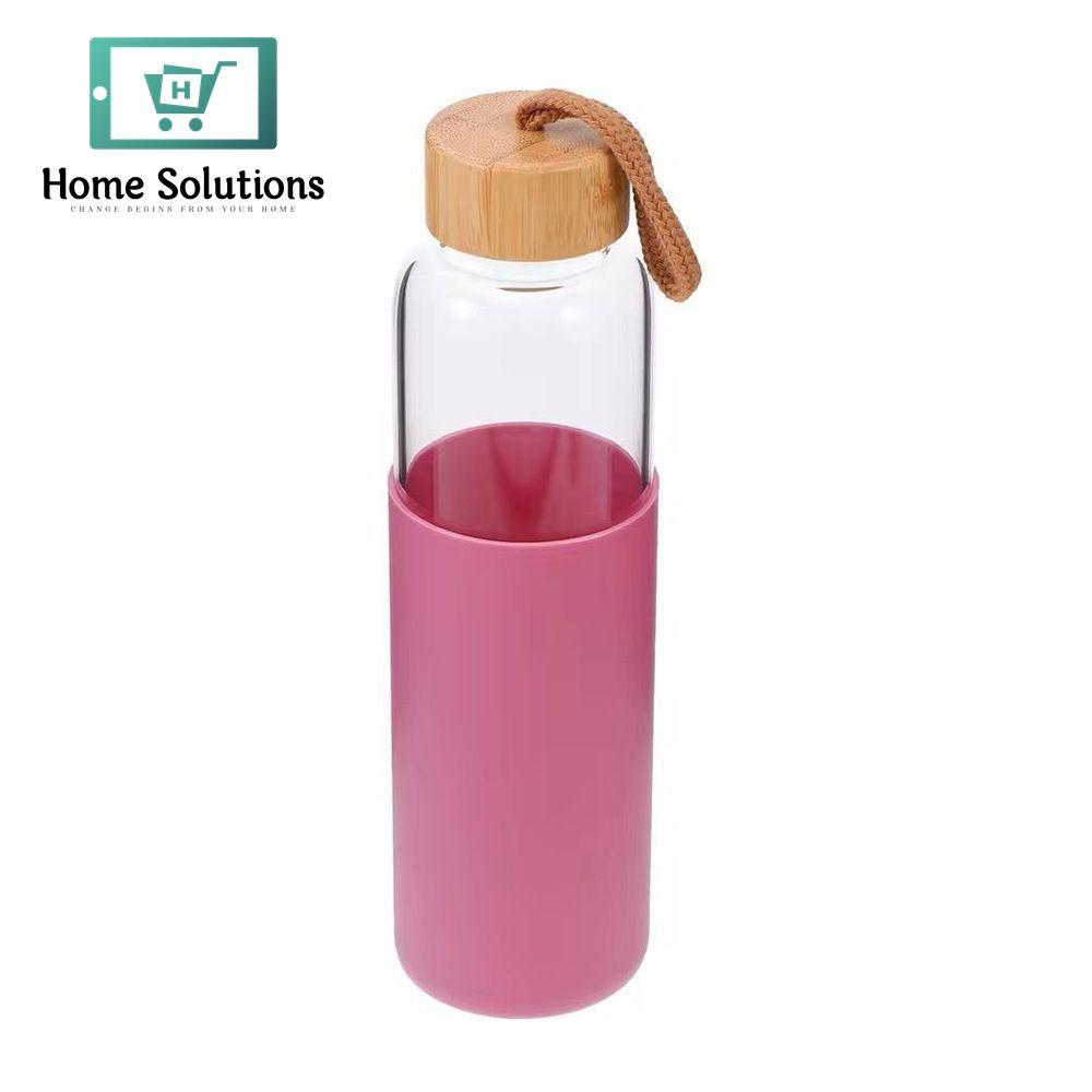 Glass Water Bottle With Wooden Cap & Silicone Cover