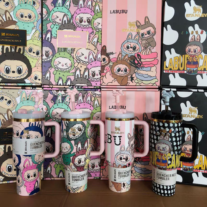 Stanley X Labubu Limited Edition Quencher Flowstate Tumbler - 40oz Includes Labubu Doll with Pouch & Straw (Pink)