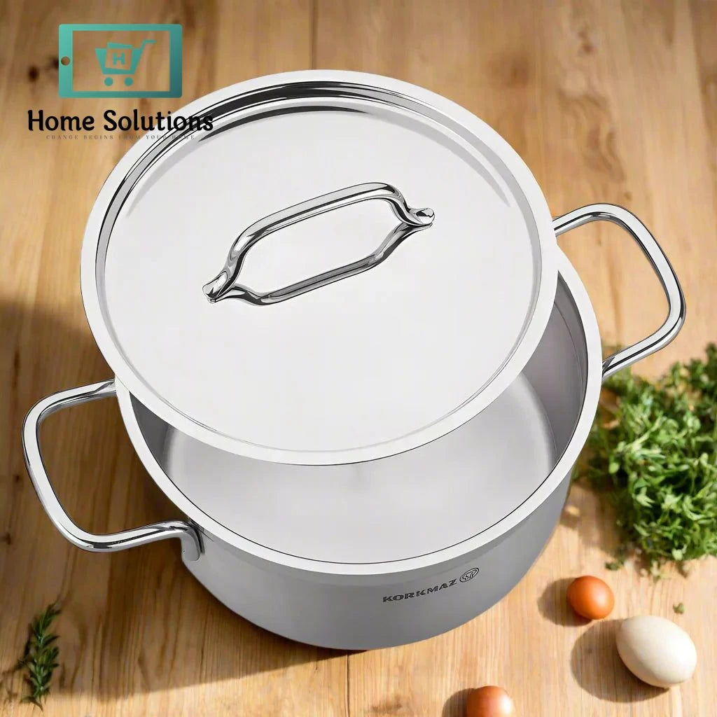 Korkmaz Alfa Casserole Pot – 30x15 cm Deep Stainless Steel Cookware for Family Meals