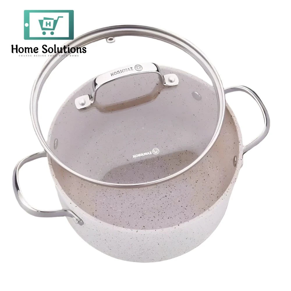Korkmaz Granita Cooking Pot – 24x12.5 cm Non-Stick Granite Coated Cookware with Soft Touch Handles