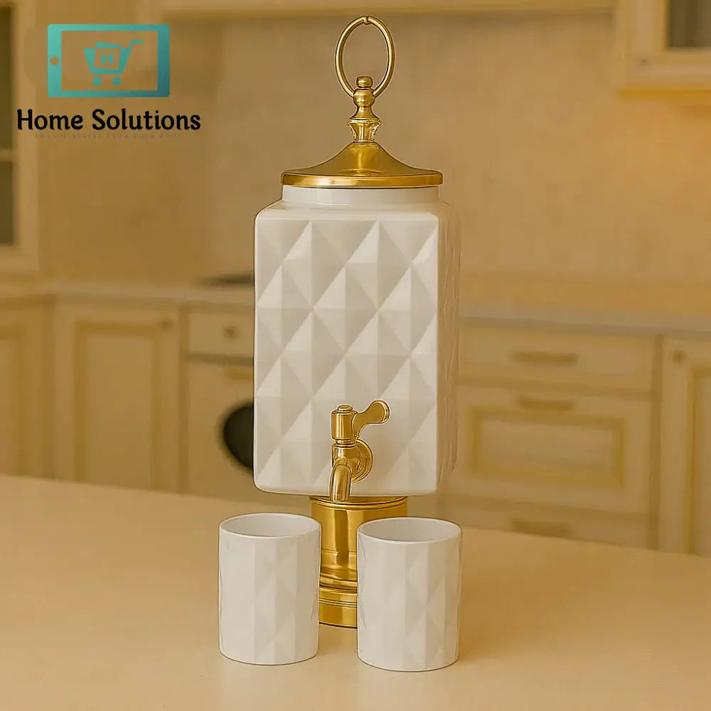Luxury Embossed Water Dispenser Set with Golden Faucet & 6 Glasses – 3 Ltr 7 PCS 2