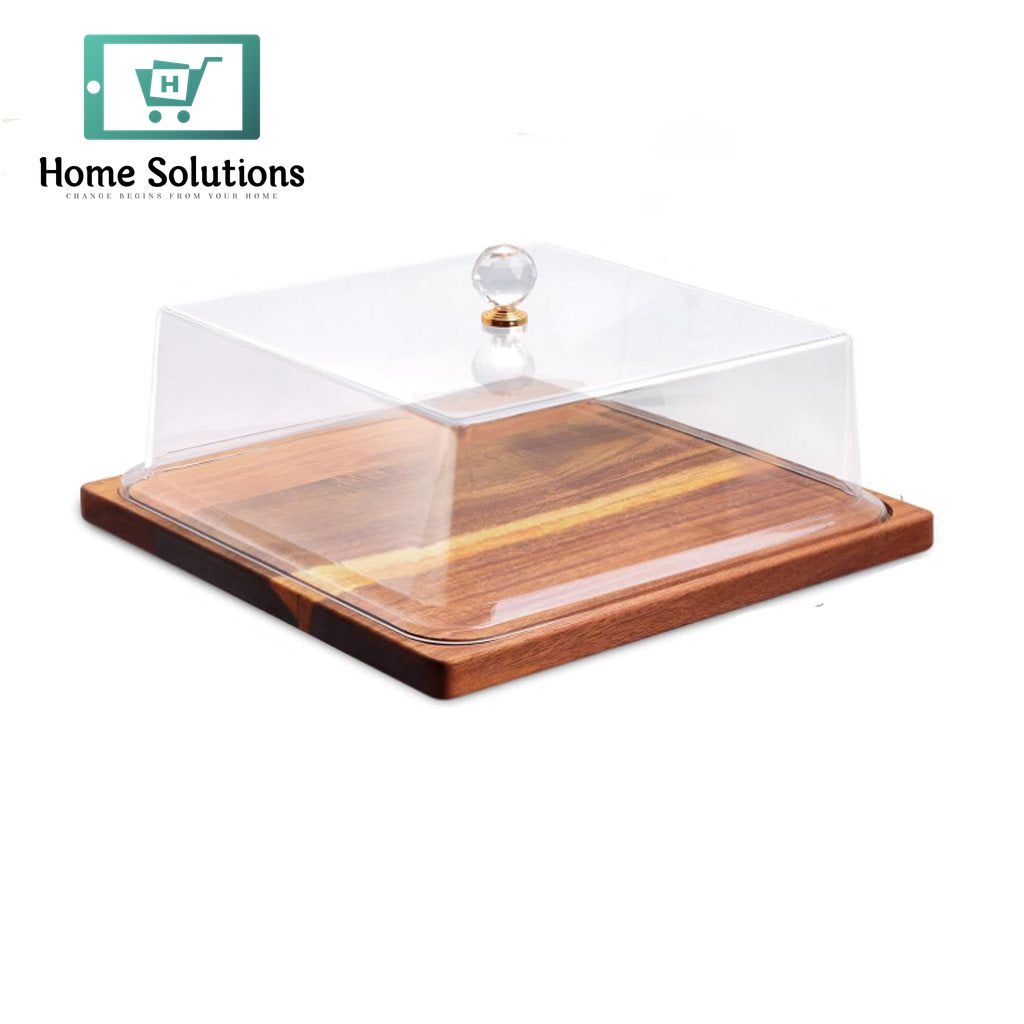 Wooden Cake Display Stand with Clear Cover