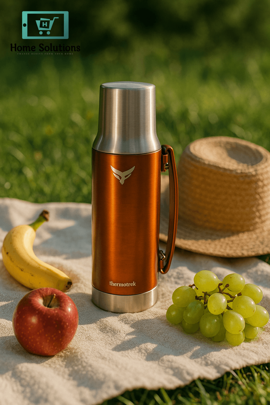 Thermotrek Stainless Steel Insulated Thermos with Handle - 33.8 oz (1000ml), Copper Orange