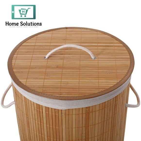 Round Collapsible Laundry Hamper Basket - Helix Design with Bamboo Frame, Foldable Clothes Bin