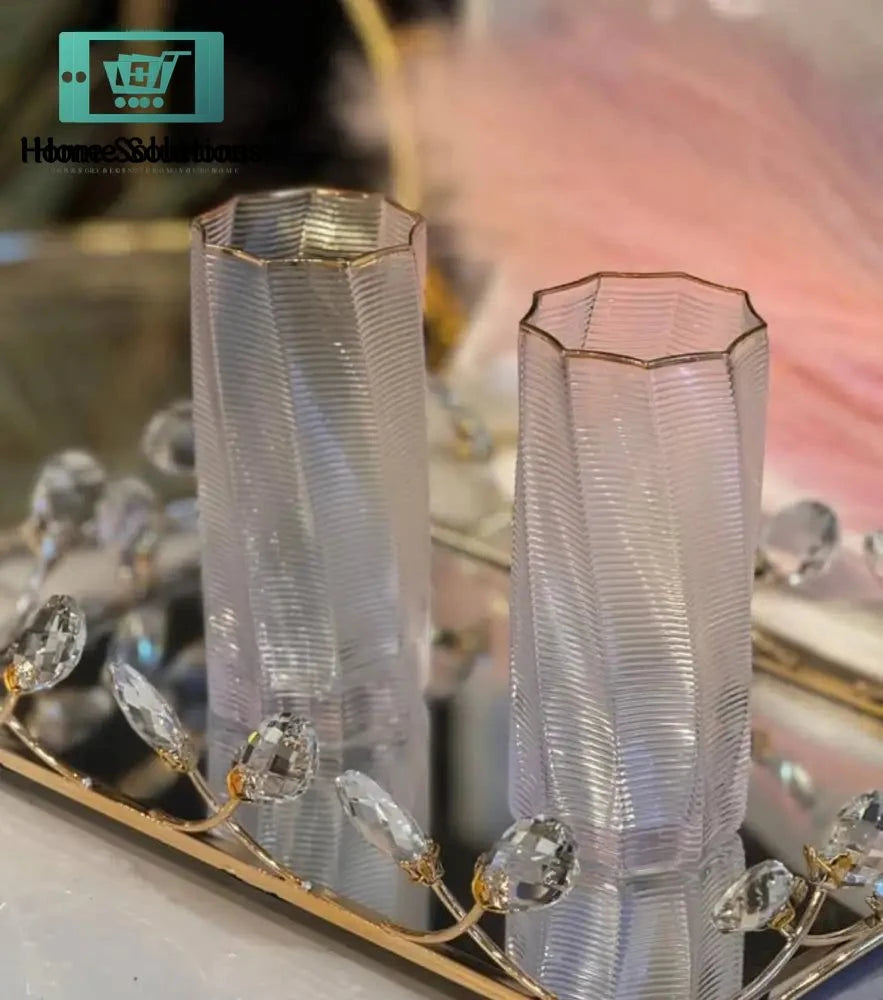 RUSSIAN Gold Rim Ribbed Waved Crystal Glass Set of 6