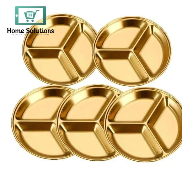 Stainless Steel Sauce Plate – 3 Partition 14cm Gold Finish