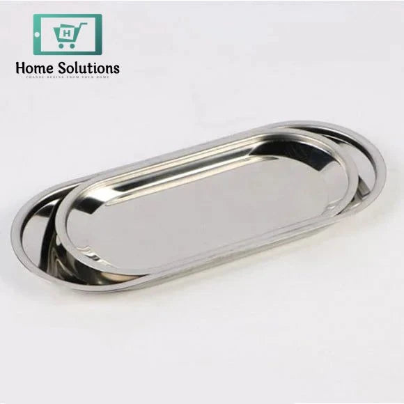 Stainless Steel Oval Decorative Tray – Long Silver Finish