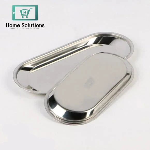 Stainless Steel Oval Decorative Tray – Long Silver Finish