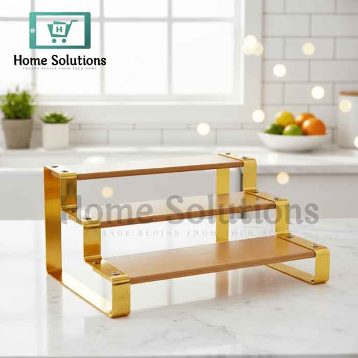 3-Tier Wood & Gold Serving Stand - Pastry & Dessert Display