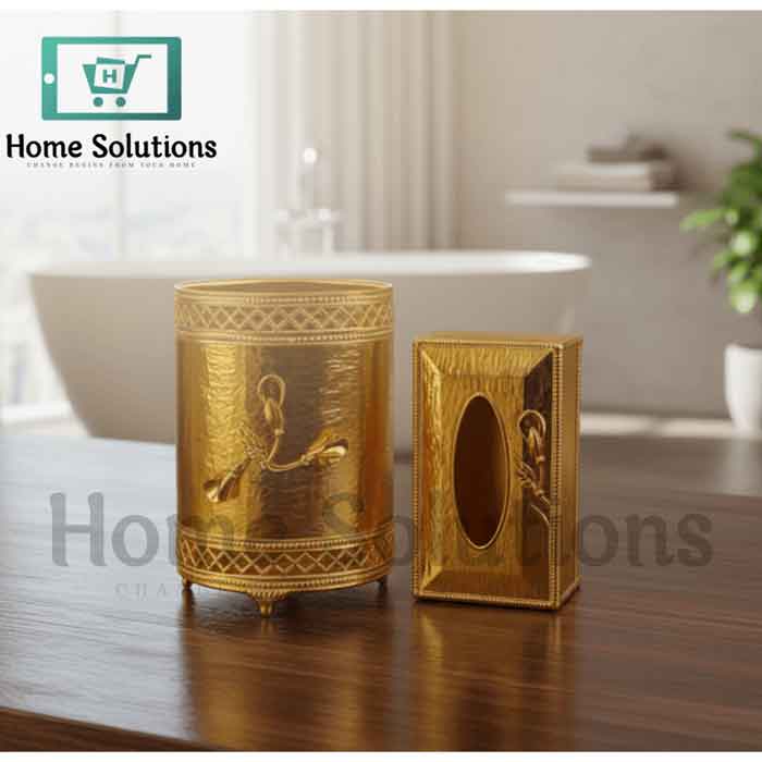 Luxury Gold Plated Tissue Box & Trash Bin Set - Home Decor