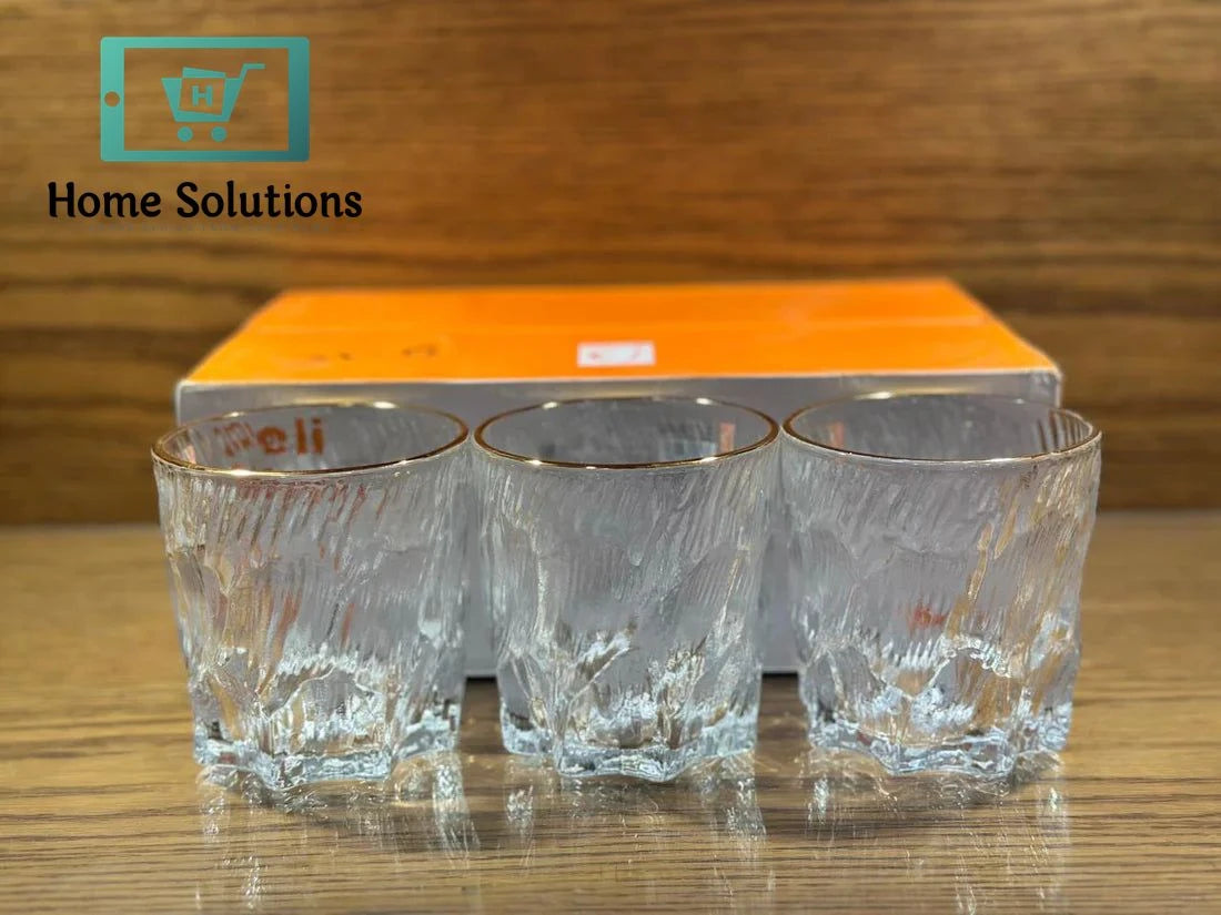 Elegant Transparent Glasses with Golden Line – Set of 6