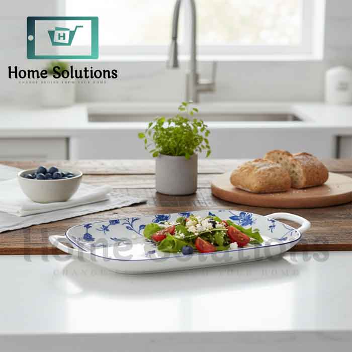 Oval Plate with Handles 14" - Fine Porcelain | Serving Tray