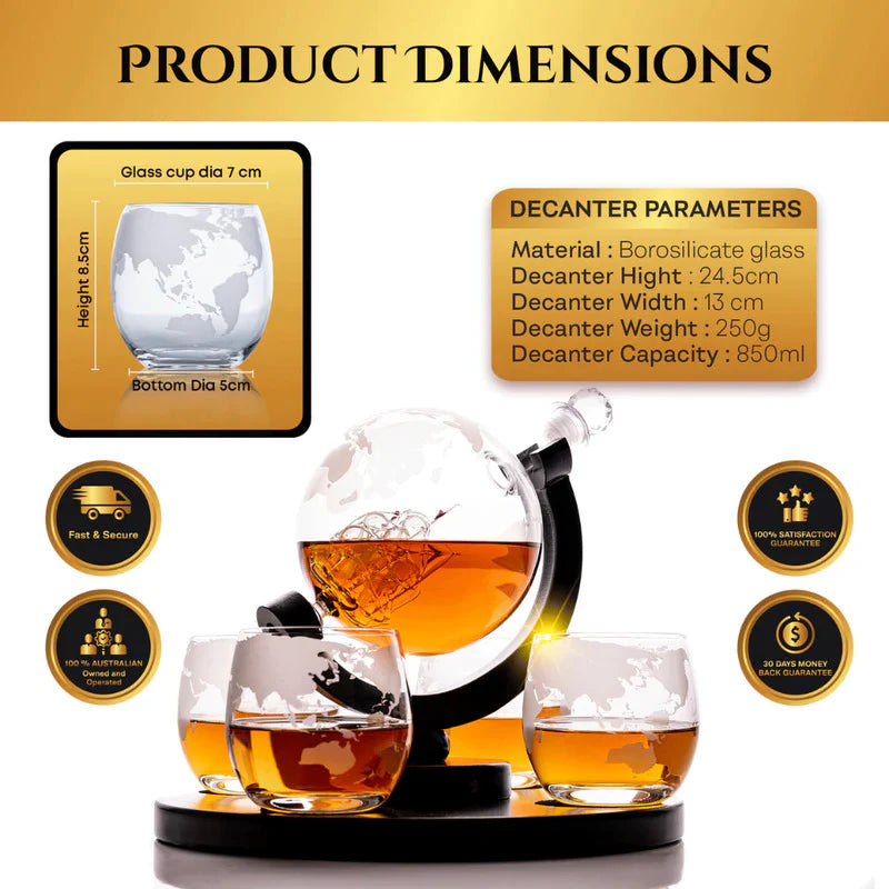 Sailing Ship Globe Decanter Set with Stand & 4 Glasses