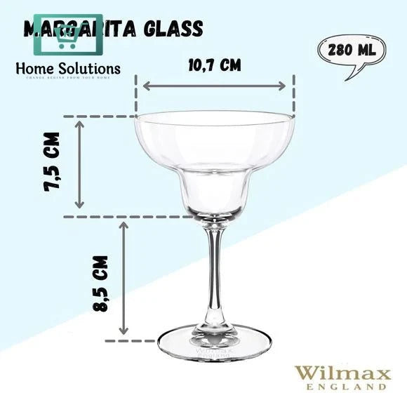 Wilmax Margarita Glass – 280ml | Set of 6 Premium Cocktail Glasses