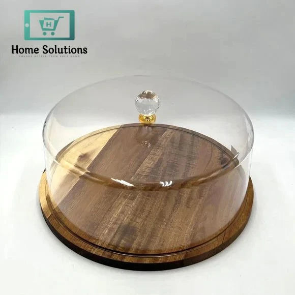 Wooden Cake Stand with Clear Acrylic Lid – Elegant Serving Dish