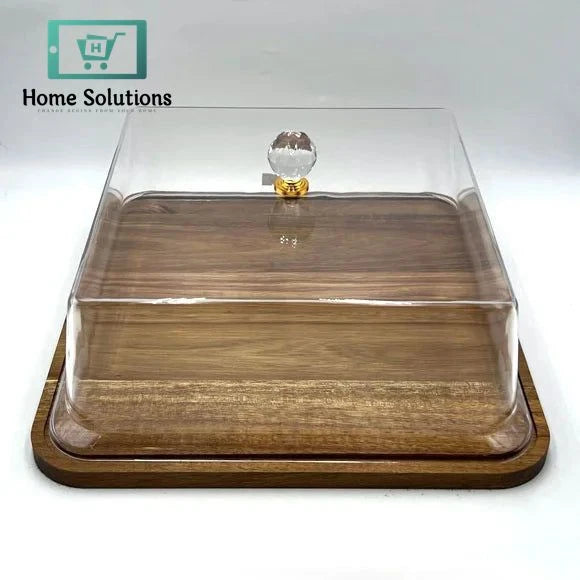 Wooden Cake Display Stand with Clear Cover