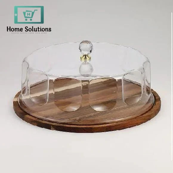 Round Wooden Cake Stand with Clear Acrylic Lid
