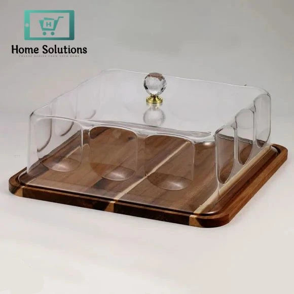 Square Wooden Cake Stand with Clear Acrylic Lid