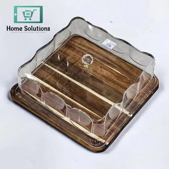 Square Wooden Cake Stand with Clear Acrylic Lid