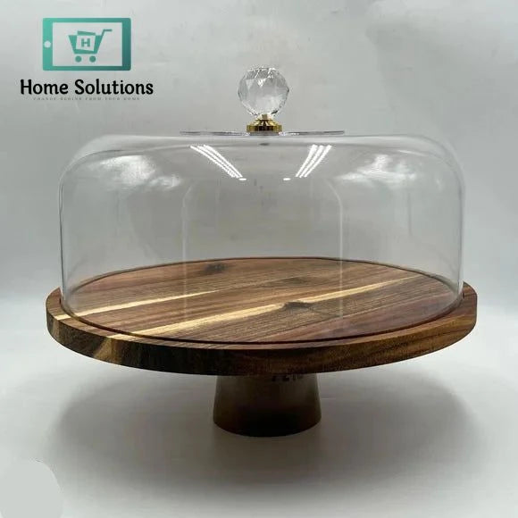 Round Wooden Cake Dish with Clear Acrylic Lid