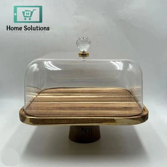 Wooden Dessert Stand with Transparent Acrylic Dome Cover