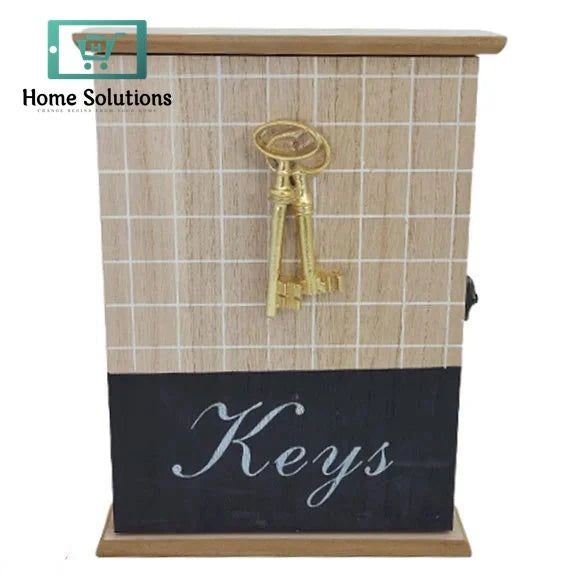Wall-Mounted Wooden Key Organizer with Hooks